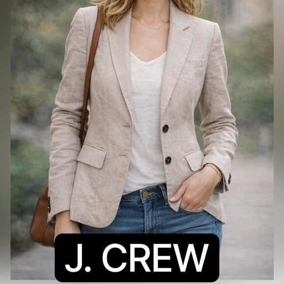 J. Crew Jackets & Blazers - J.Crew Blazer Womens Size 2 Linen Tan Beige Tailored Jacket Career Office Chic